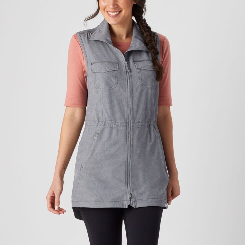 Duluth Trading Co Womens XL Blue Utility Vest Full Zip Long Adjustable Waist